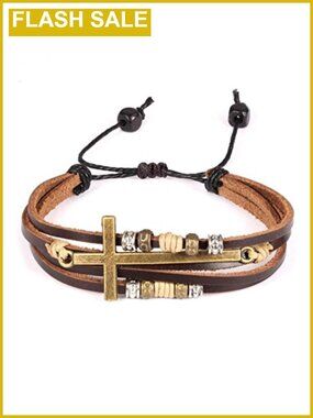 Cross Wrap Bracelet Adjustable PU Leather Christian Religious Confirmation Gift